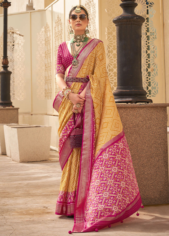 Yellow Dupion Silk Saree With Blouse Piece