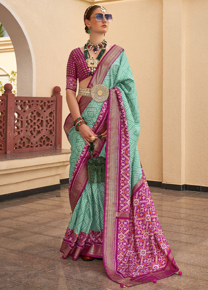 Sea Green Dupion Silk Saree With Blouse Piece