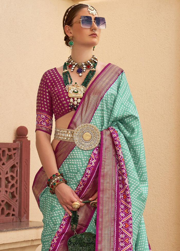 Sea Green Dupion Silk Saree With Blouse Piece