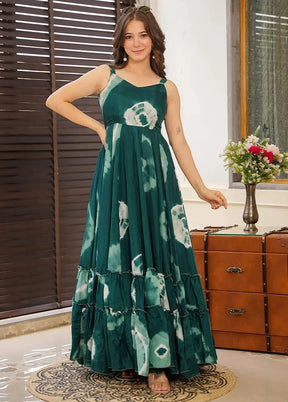 Teal Readymade Rayon Long Gown