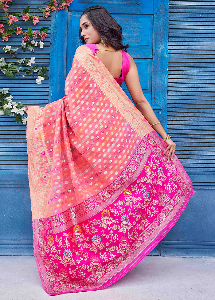 Pink Banarasi Silk Saree With Blouse Piece