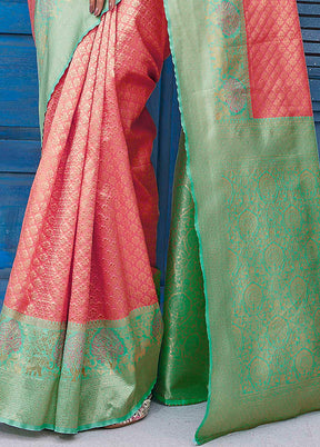 Pink Banarasi Silk Saree With Blouse Piece