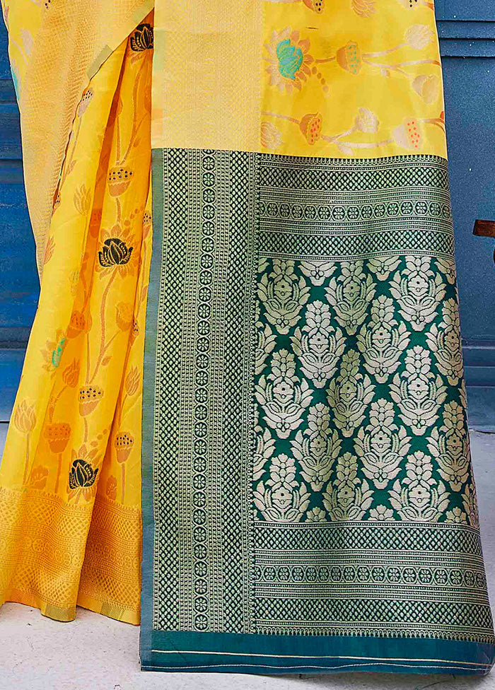 Yellow Banarasi Silk Saree With Blouse Piece