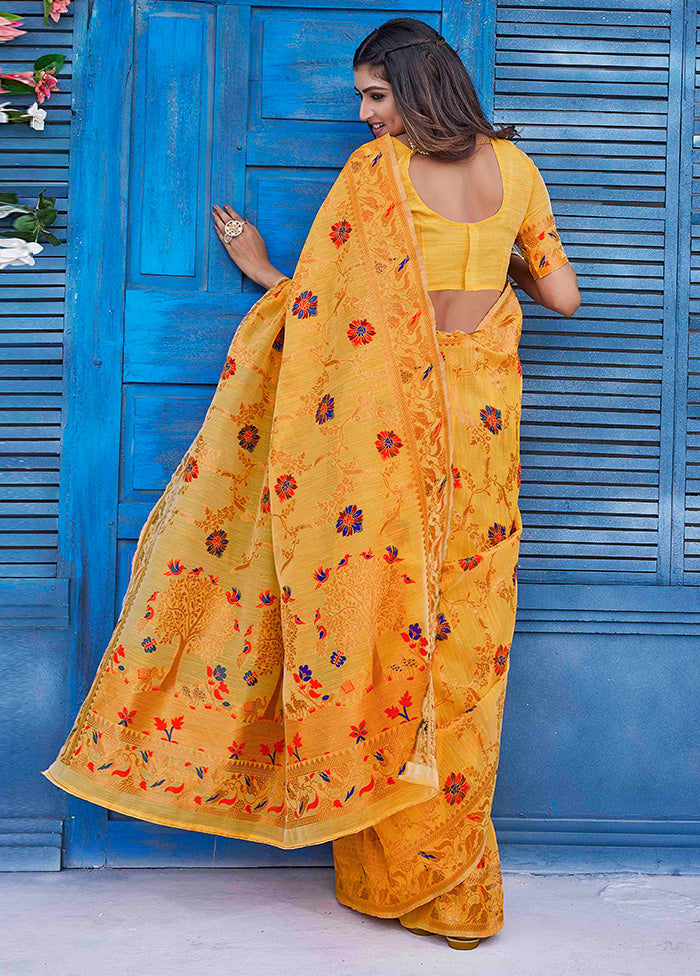 Mustard Kanjivaram Silk Saree With Blouse Piece