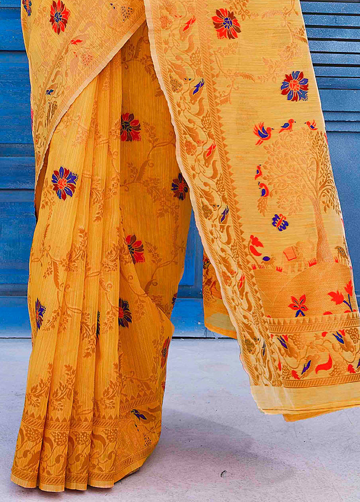 Mustard Kanjivaram Silk Saree With Blouse Piece