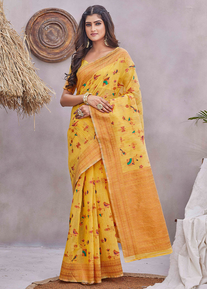 Yellow Kanjivaram Silk Saree With Blouse Piece