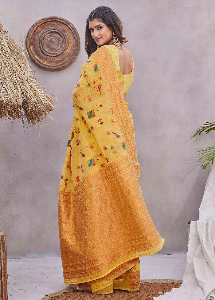 Yellow Kanjivaram Silk Saree With Blouse Piece