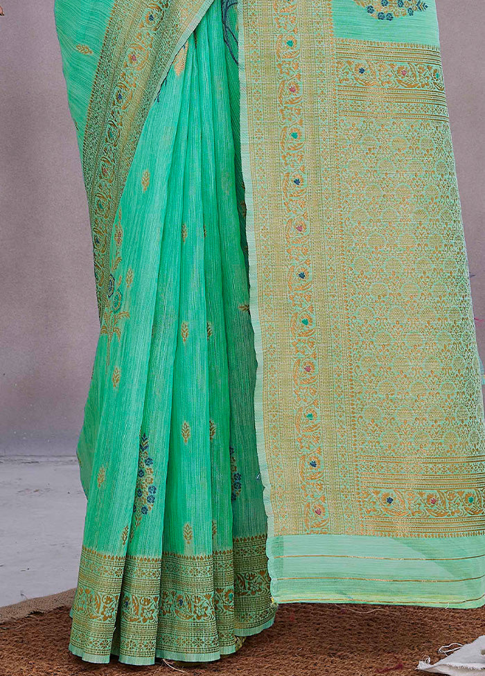 Sea Green Kanjivaram Silk Saree With Blouse Piece