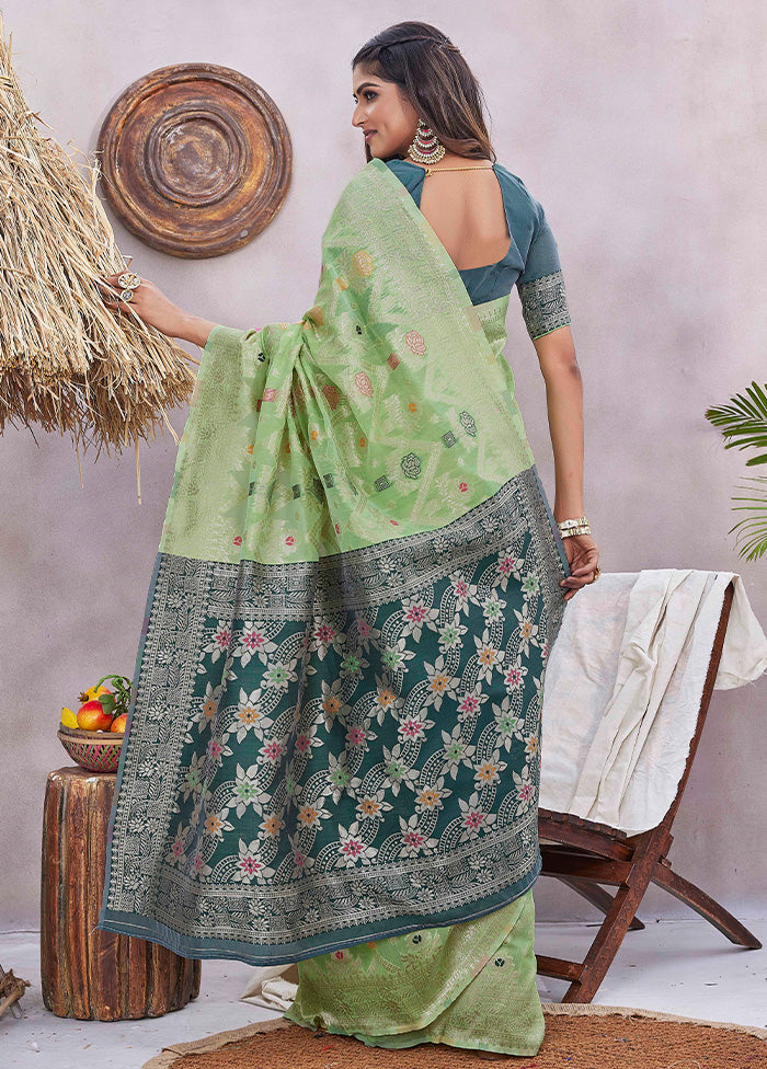 Green Banarasi Silk Saree With Blouse Piece