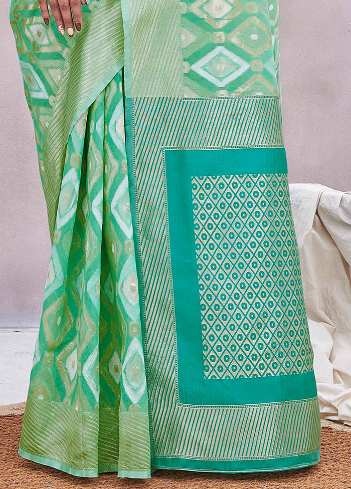 Green Banarasi Silk Saree With Blouse Piece