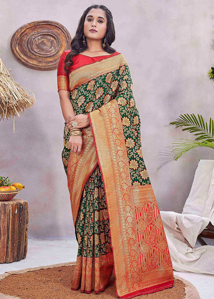 Green Baluchari Silk Saree With Blouse Piece