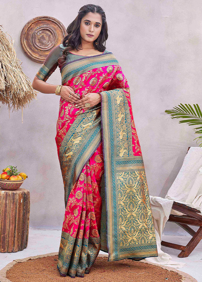 Pink Baluchari Silk Saree With Blouse Piece