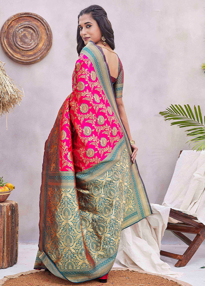 Pink Baluchari Silk Saree With Blouse Piece