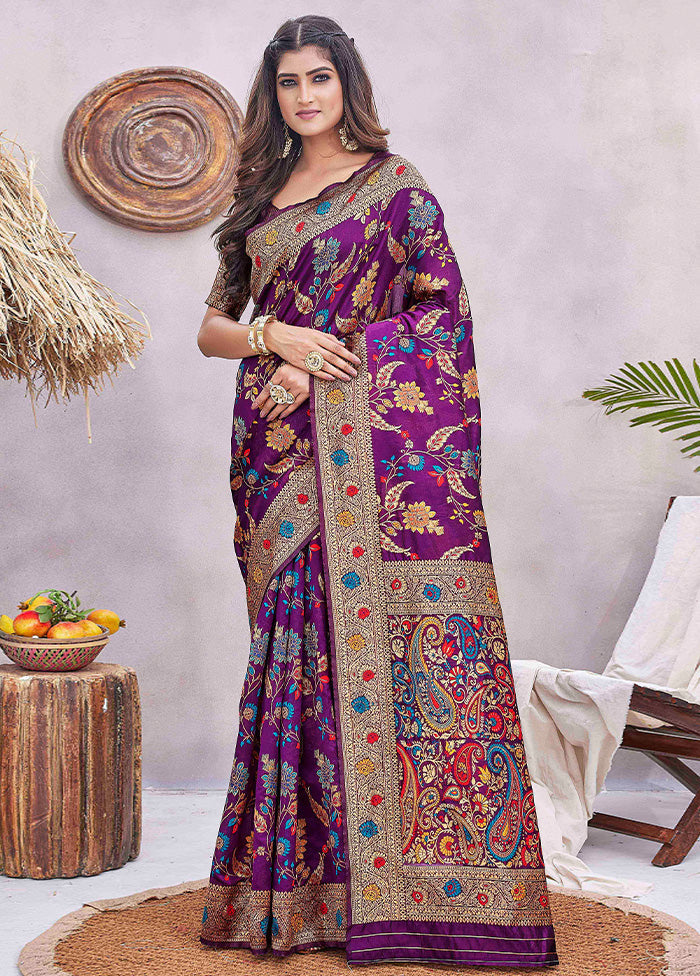 Purple Spun Silk Saree With Blouse Piece