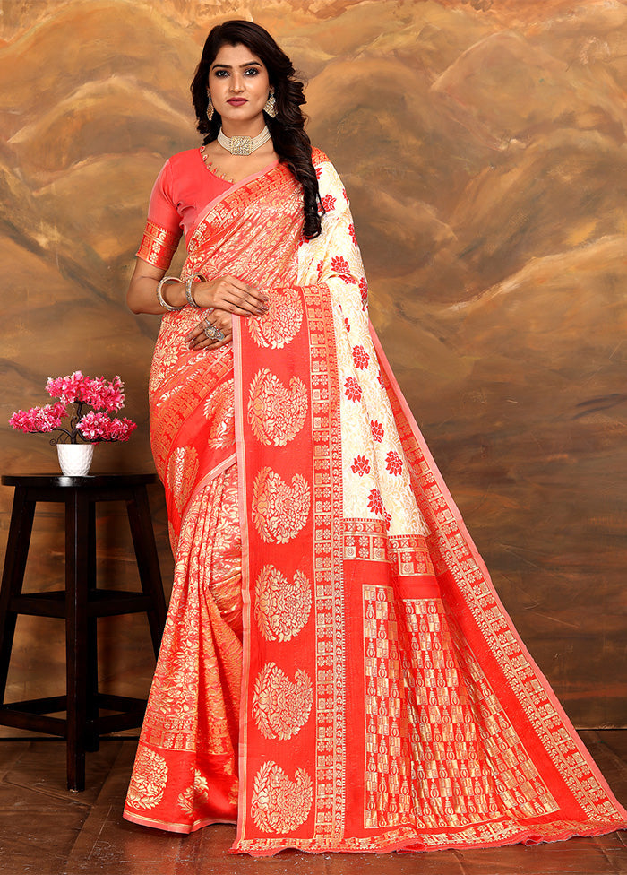 Red Spun Silk Saree With Blouse Piece