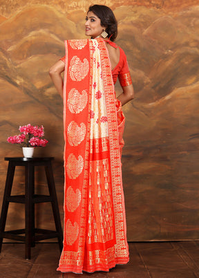 Red Spun Silk Saree With Blouse Piece