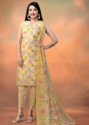 3 Pc Yellow Readymade Cotton Long Kurti Set