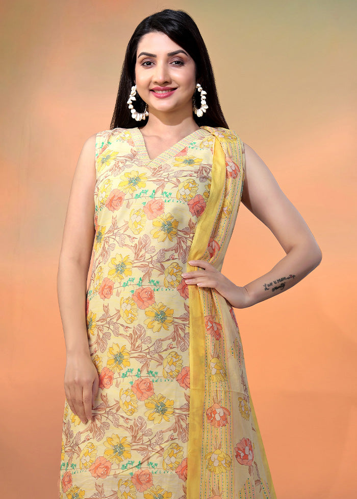 3 Pc Yellow Readymade Cotton Long Kurti Set