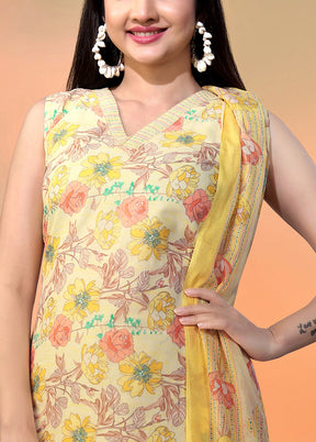 3 Pc Yellow Readymade Cotton Long Kurti Set