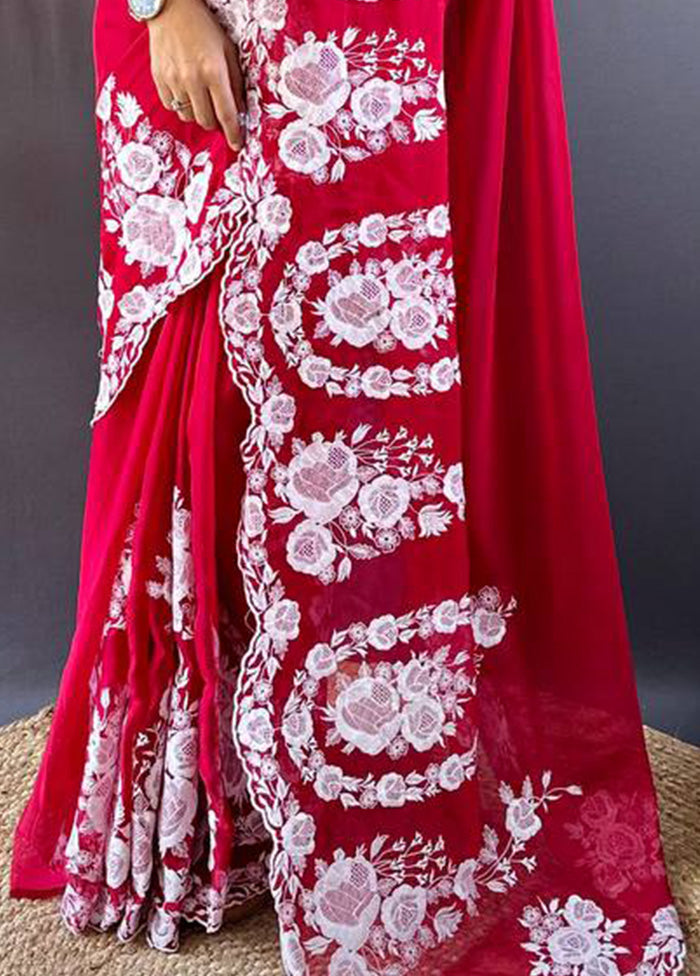 Red Organza Saree With Blouse Piece