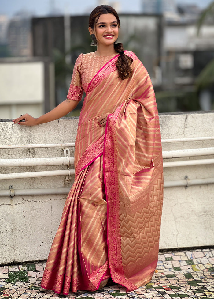 Pink Spun Silk Saree With Blouse Piece