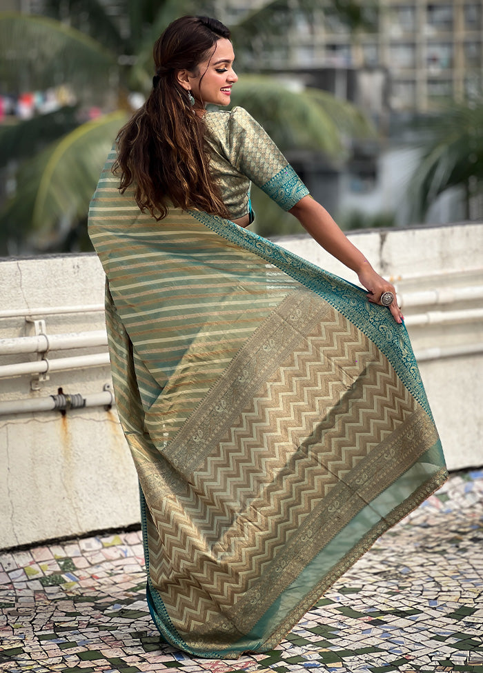 Blue Spun Silk Saree With Blouse Piece