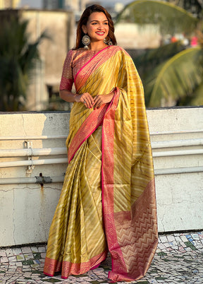 Yellow Spun Silk Saree With Blouse Piece