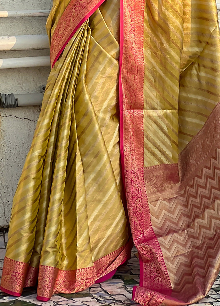 Yellow Spun Silk Saree With Blouse Piece