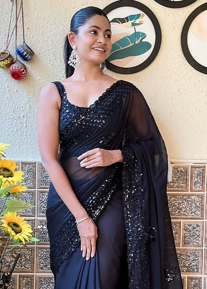 Black Georgette Saree With Blouse Piece