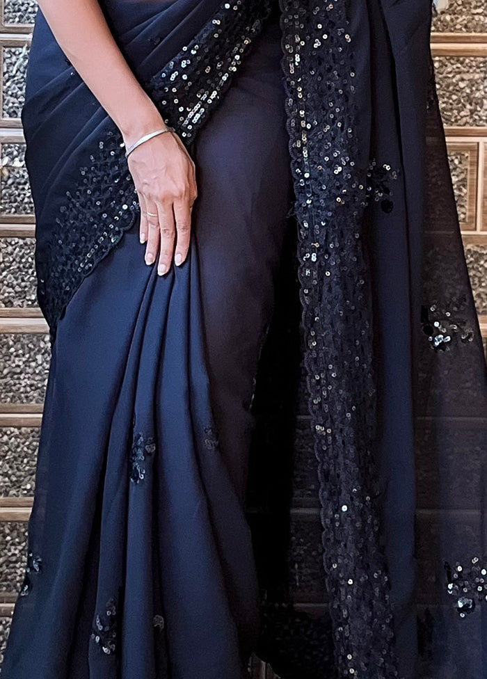 Black Georgette Saree With Blouse Piece