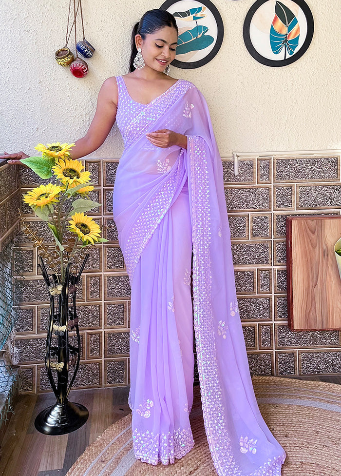 Lavender Georgette Saree With Blouse Piece