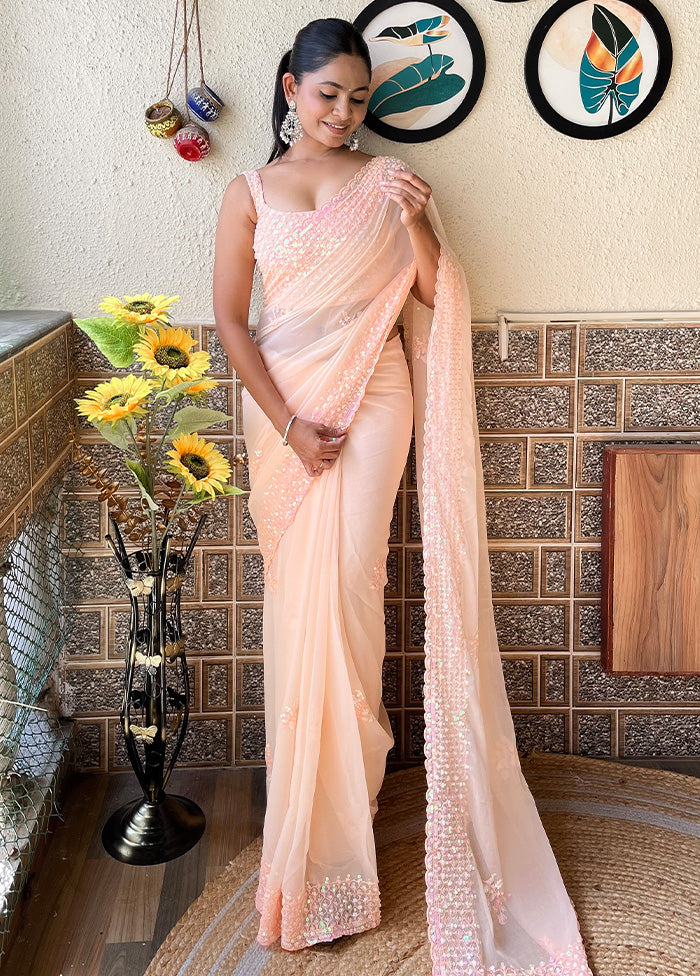 Peach Georgette Saree With Blouse Piece