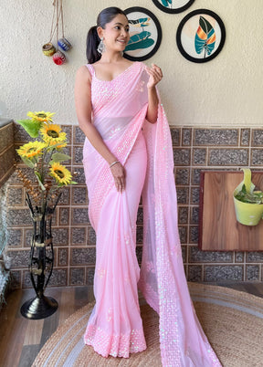 Pink Georgette Saree With Blouse Piece