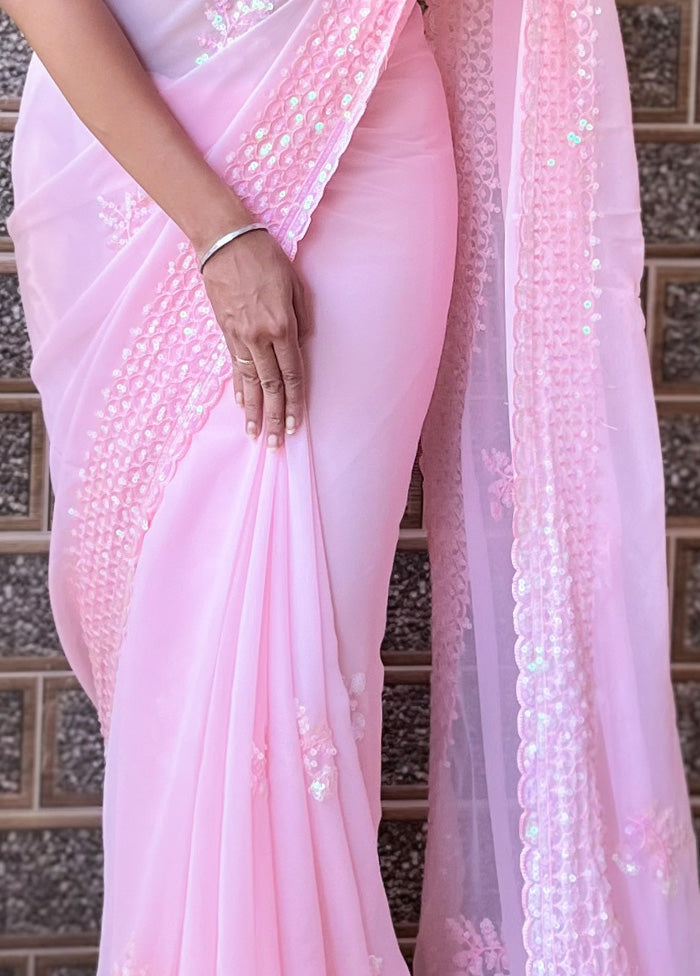 Pink Georgette Saree With Blouse Piece