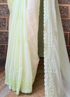 Pista Green Georgette Saree With Blouse Piece