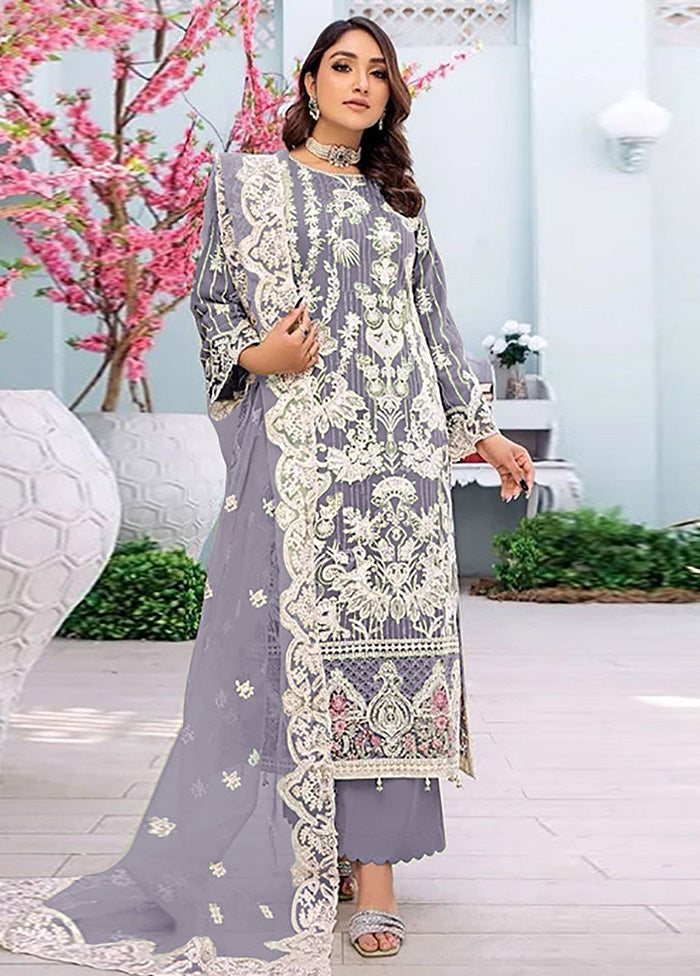 3 Pc Purple Semi Stitched Georgette Suit Set