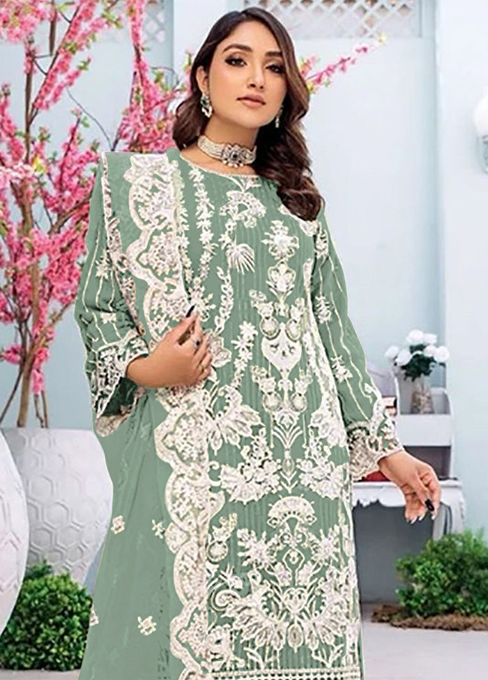 3 Pc Green Semi Stitched Georgette Suit Set