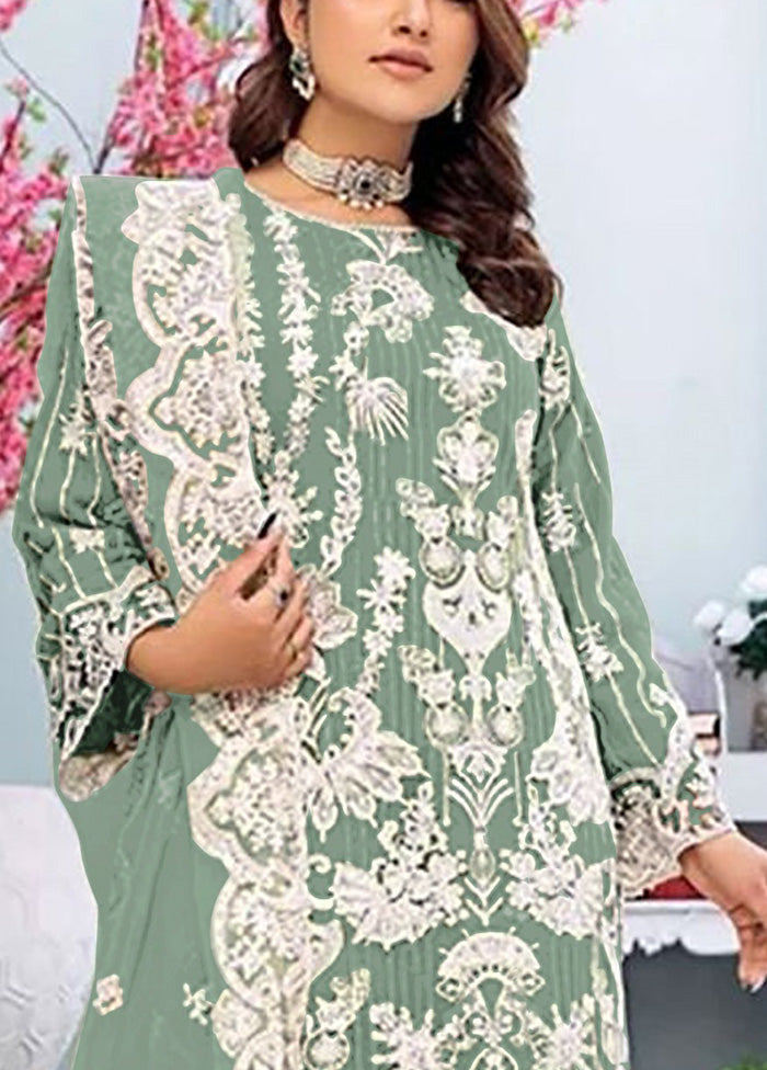 3 Pc Green Semi Stitched Georgette Suit Set