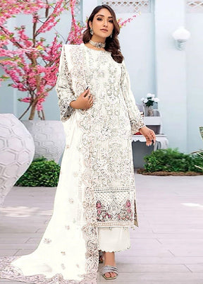 3 Pc White Semi Stitched Georgette Suit Set