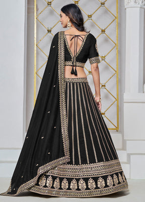 3 Pc Black Silk Semi Stitched Lehenga Set