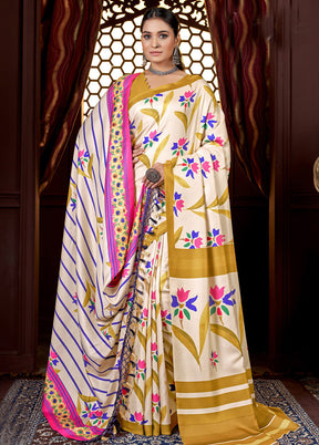 Mustard Pasmina Silk Saree With Shawl And Blouse Piece