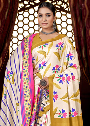 Mustard Pasmina Silk Saree With Shawl And Blouse Piece