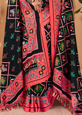 Black Pasmina Silk Saree With Shawl And Blouse Piece