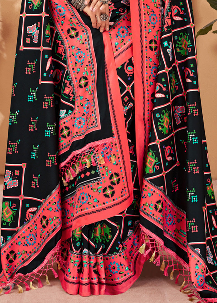Black Pasmina Silk Saree With Shawl And Blouse Piece