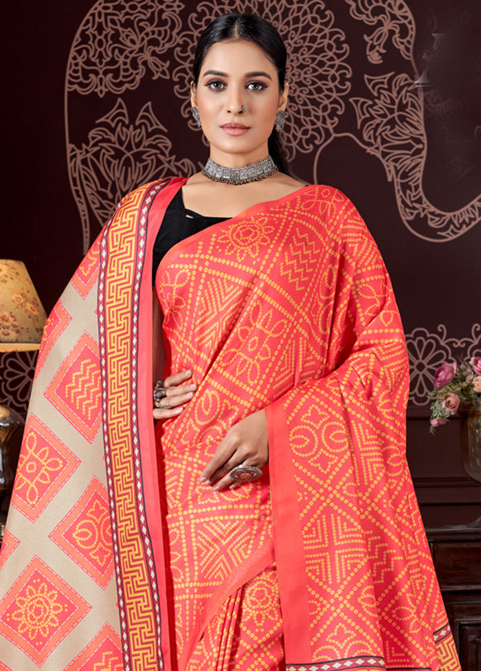 Orange Pasmina Silk Saree With Shawl And Blouse Piece