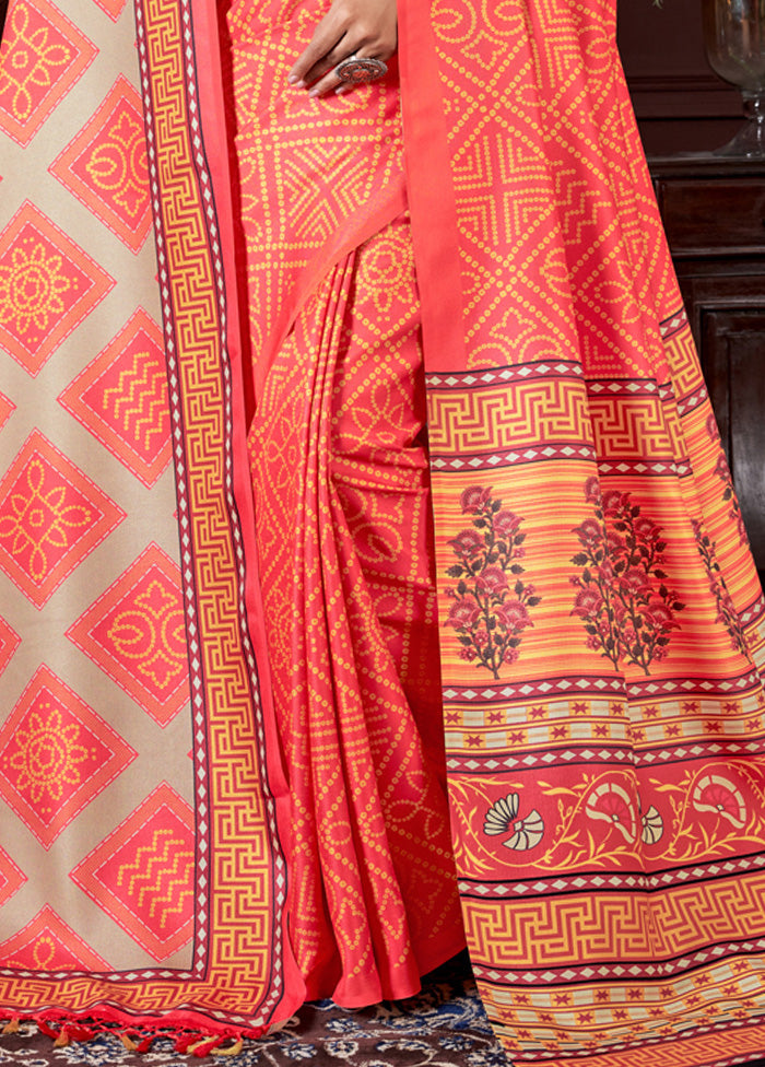 Orange Pasmina Silk Saree With Shawl And Blouse Piece