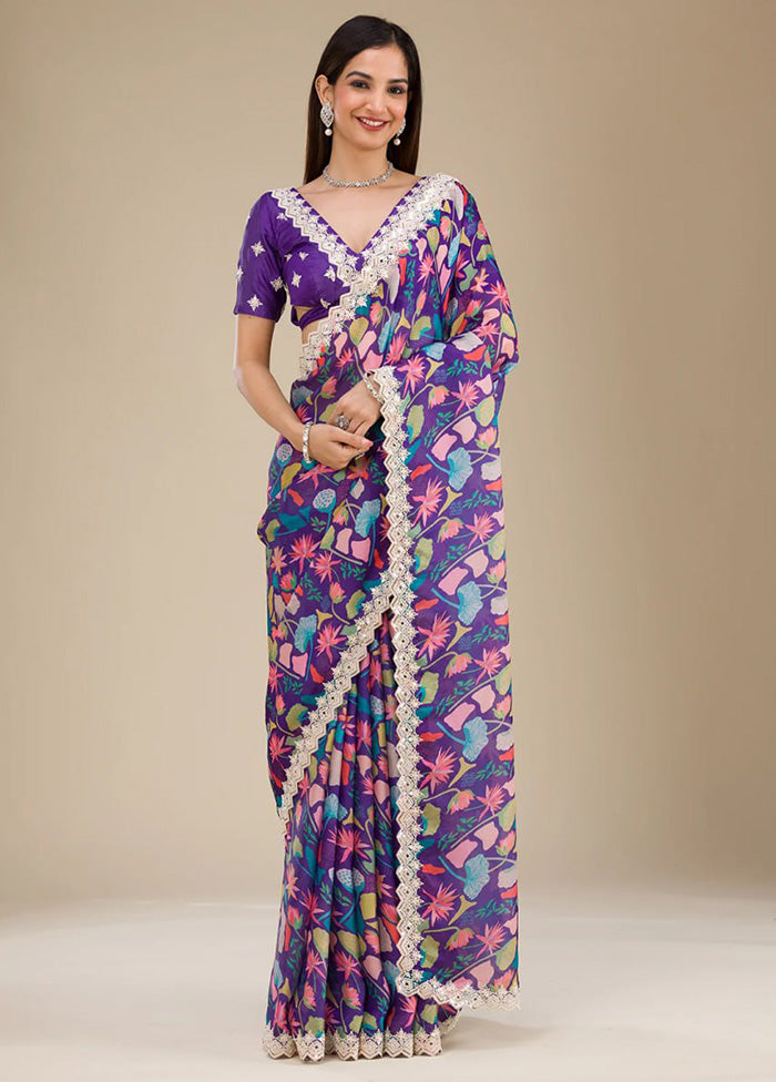 Royal Blue Georgette Saree With Blouse Piece