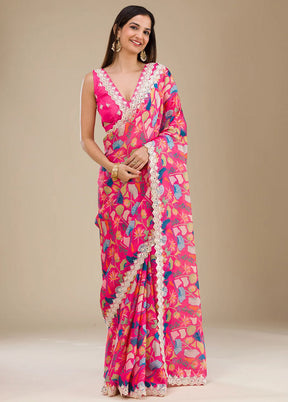 Pink Georgette Saree With Blouse Piece