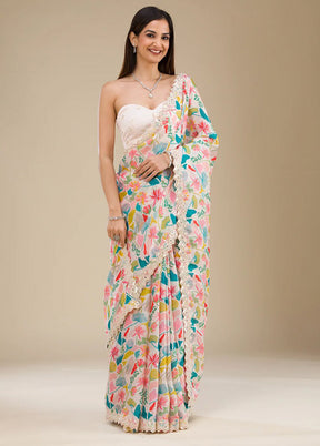 Off White Georgette Saree With Blouse Piece