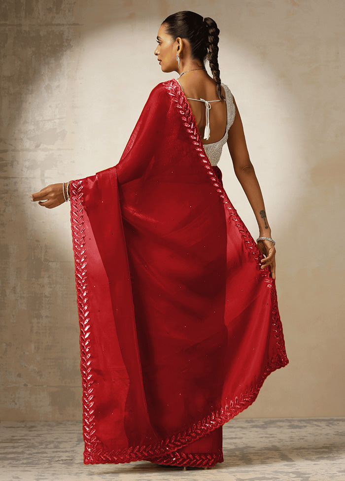 Red Spun Silk Saree With Blouse Piece